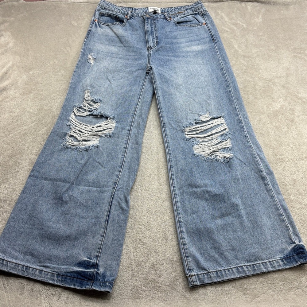 Insane Gene Wide Leg Jeans Women 11/29 Light Wash Distressed HR Grunge Y2K Denim